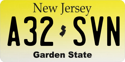 NJ license plate A32SVN