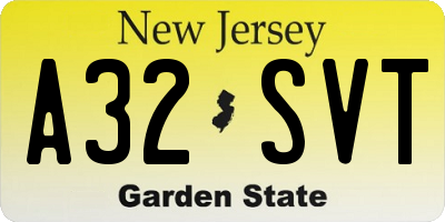 NJ license plate A32SVT