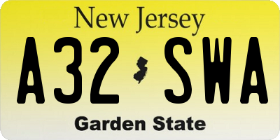 NJ license plate A32SWA