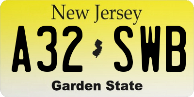 NJ license plate A32SWB