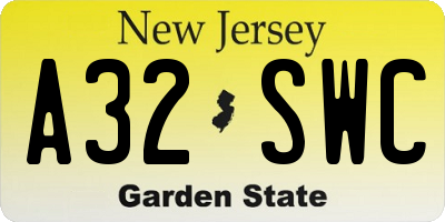 NJ license plate A32SWC