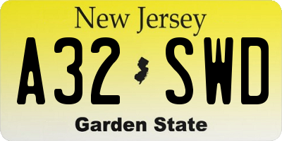 NJ license plate A32SWD