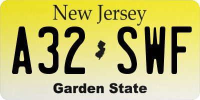 NJ license plate A32SWF