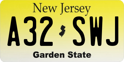 NJ license plate A32SWJ