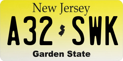 NJ license plate A32SWK