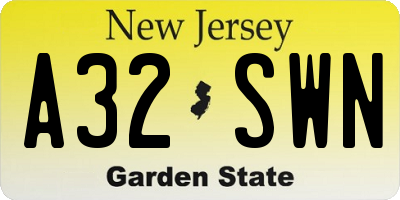 NJ license plate A32SWN