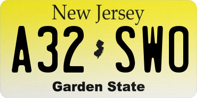 NJ license plate A32SWO