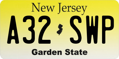 NJ license plate A32SWP