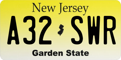 NJ license plate A32SWR
