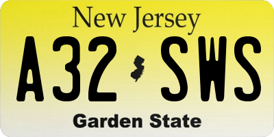 NJ license plate A32SWS