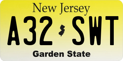 NJ license plate A32SWT