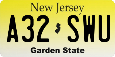 NJ license plate A32SWU