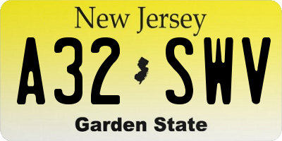 NJ license plate A32SWV