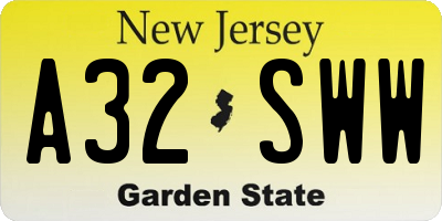 NJ license plate A32SWW