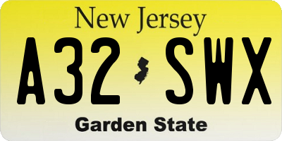 NJ license plate A32SWX