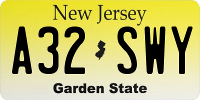 NJ license plate A32SWY