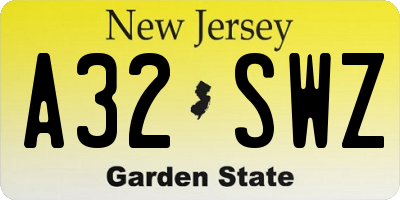 NJ license plate A32SWZ