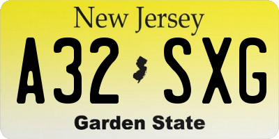 NJ license plate A32SXG