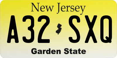 NJ license plate A32SXQ