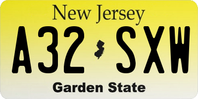 NJ license plate A32SXW