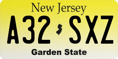 NJ license plate A32SXZ