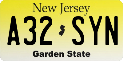 NJ license plate A32SYN