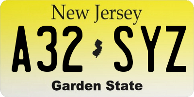 NJ license plate A32SYZ