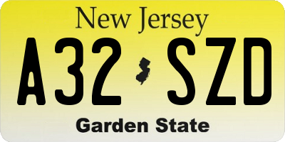 NJ license plate A32SZD
