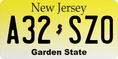 NJ license plate A32SZO