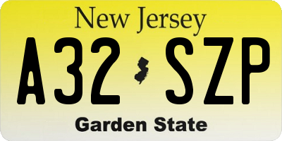 NJ license plate A32SZP
