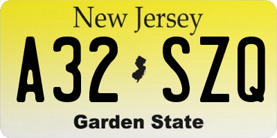 NJ license plate A32SZQ