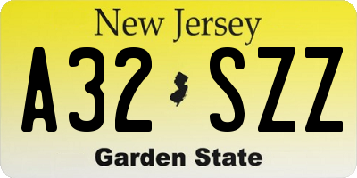 NJ license plate A32SZZ