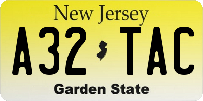 NJ license plate A32TAC
