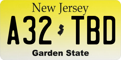 NJ license plate A32TBD