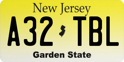 NJ license plate A32TBL
