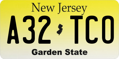 NJ license plate A32TCO