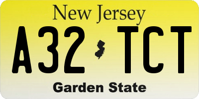 NJ license plate A32TCT