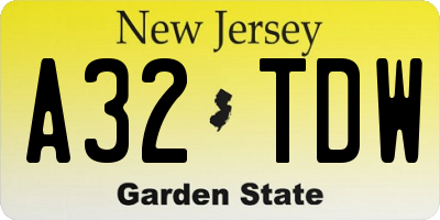 NJ license plate A32TDW