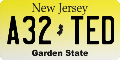 NJ license plate A32TED