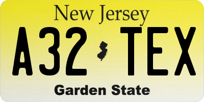NJ license plate A32TEX