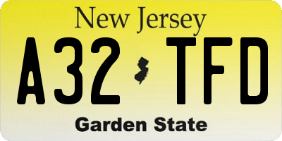 NJ license plate A32TFD