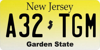 NJ license plate A32TGM