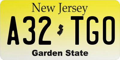 NJ license plate A32TGO