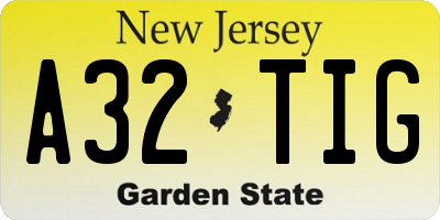 NJ license plate A32TIG