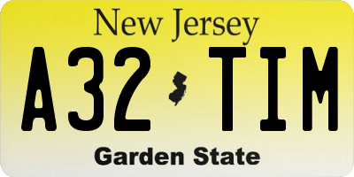 NJ license plate A32TIM