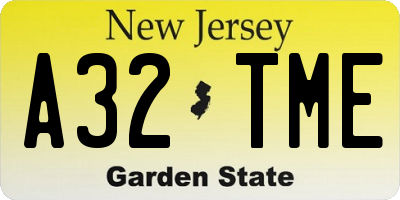 NJ license plate A32TME