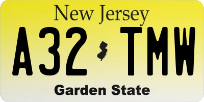 NJ license plate A32TMW