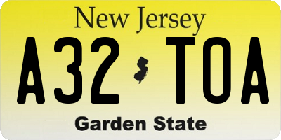 NJ license plate A32TOA
