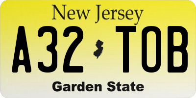 NJ license plate A32TOB