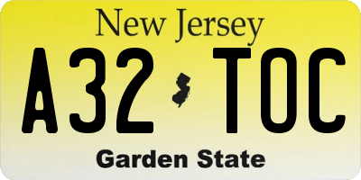 NJ license plate A32TOC